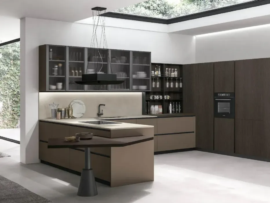 Matt Caffè Pet bases, Conero Oak columns, Neolith® Pietra di Luna Silk top.